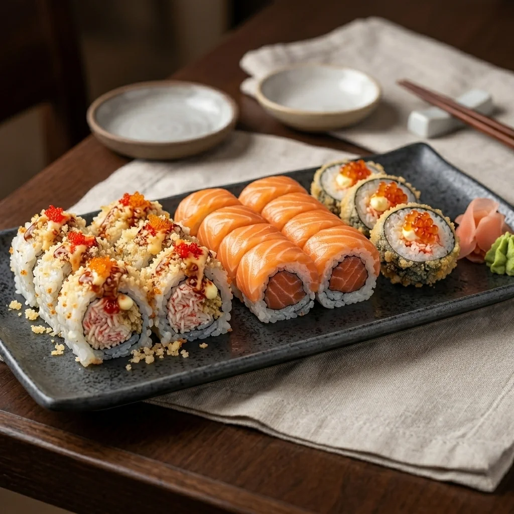 Fresh sushi rolls at Wakoya Sushi, a Japanese sushi restaurant in Winnipeg's Osborne Village