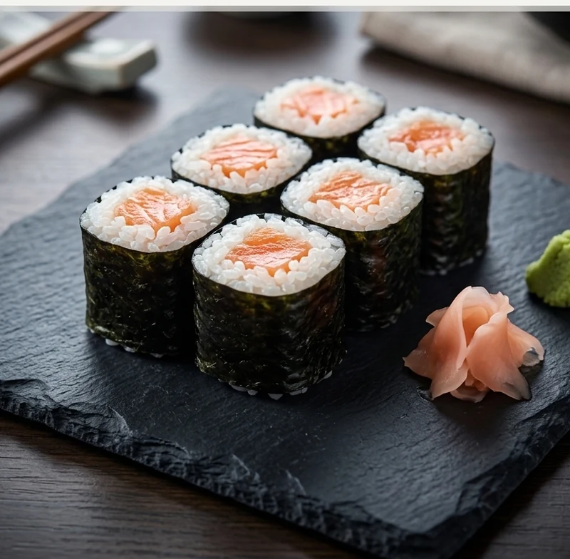 Smoked salmon maki sushi at Wakoya Sushi near River-Osborne, Winnipeg